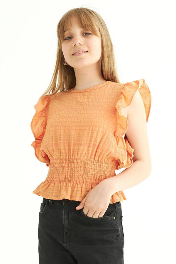 Orange Color Batwing Sleeve Girl's Blouse with a Round Neckline - 6