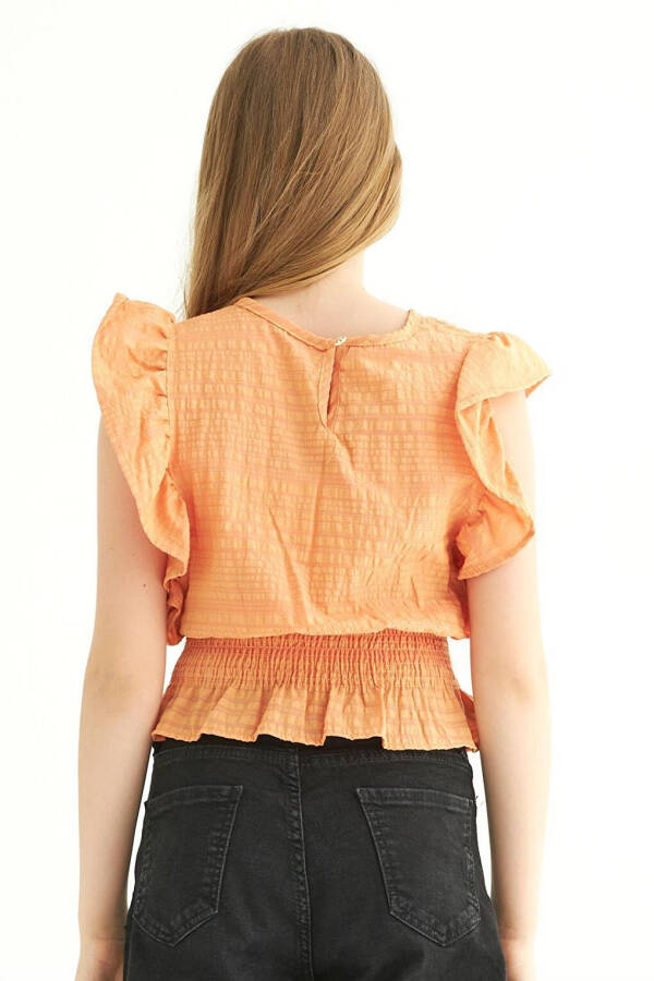 Orange Color Batwing Sleeve Girl's Blouse with a Round Neckline - 9