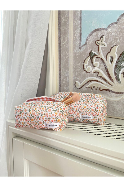 Orange Crispy Flower Pattern Makeup Bag - 11