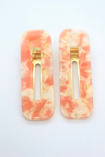 Orange Mother of Pearl 2 Piece Hair Clip -Premium Makeup and Skin Care Clip-Gift Accessory - 1