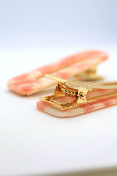 Orange Mother of Pearl 2 Piece Hair Clip -Premium Makeup and Skin Care Clip-Gift Accessory - 2