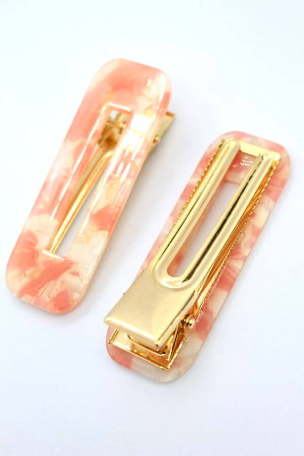 Orange Mother of Pearl 2 Piece Hair Clip -Premium Makeup and Skin Care Clip-Gift Accessory - 3