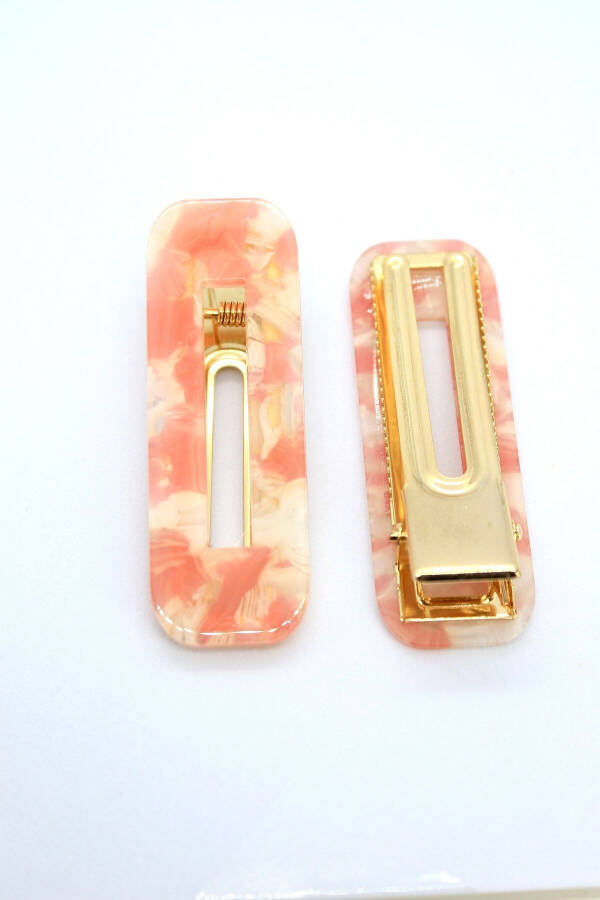 Orange Mother of Pearl 2 Piece Hair Clip -Premium Makeup and Skin Care Clip-Gift Accessory - 4