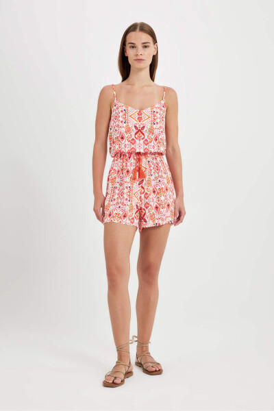 Orange Tropical Print Strappy Short Jumpsuit - 2