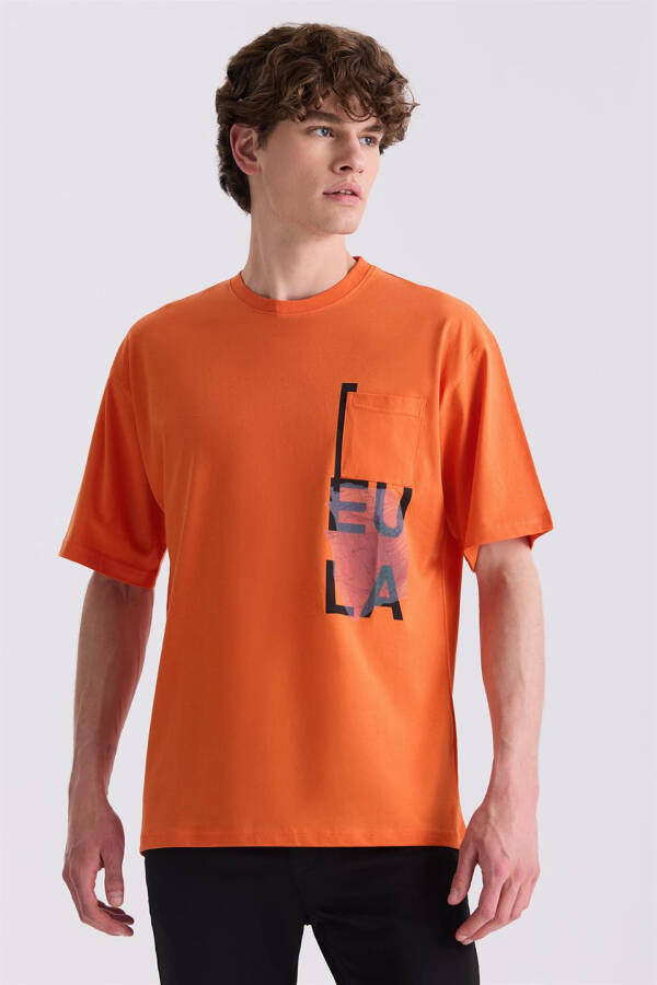 Oranj Over Size Yazı Baskılı Bisiklet Yaka T-Shirt - 1