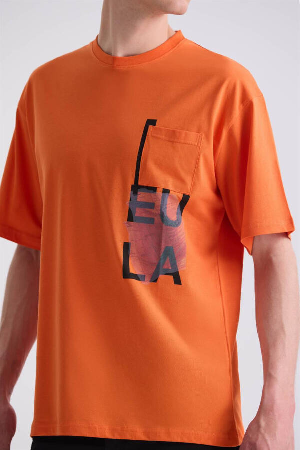 Oranj Over Size Yazı Baskılı Bisiklet Yaka T-Shirt - 3