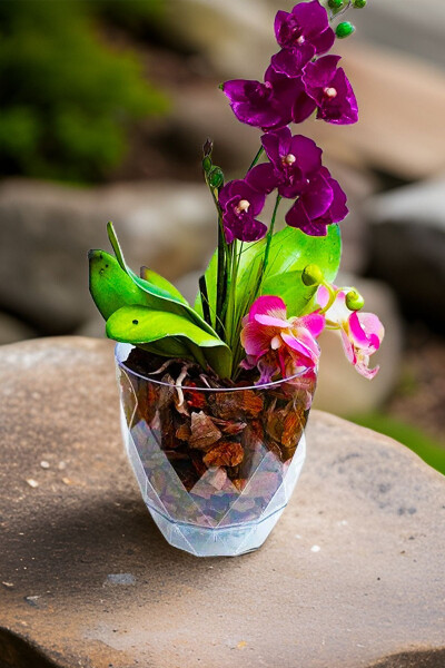 Orchid Pot with Plate Transparent Decorative Plastic Pot Yakamoz Orchid No.3 - 1