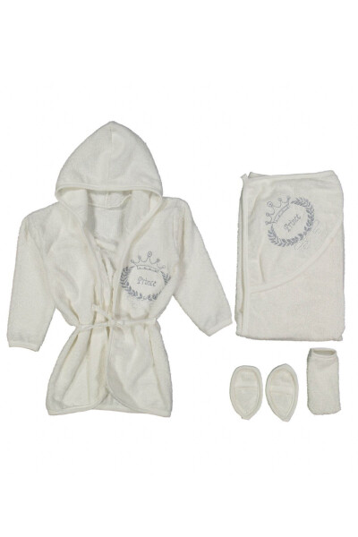 Organic Baby Towel Robe Set with Crown Embroidery - Baby Birth Gift - 5