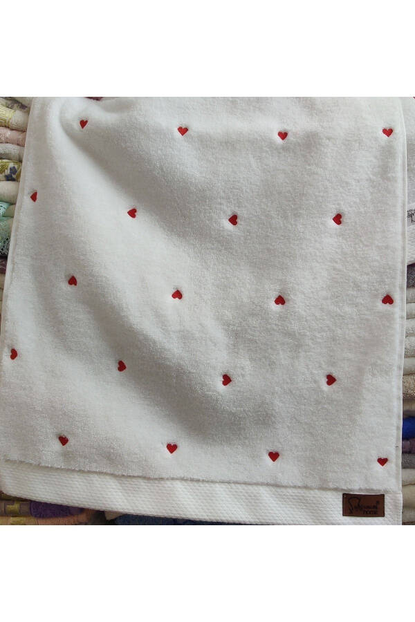 Organic Cotton - Premium Heart Embroidered Microcotton Hand and Face Towel Dowry Purple 1 Piece 50*90 - 4