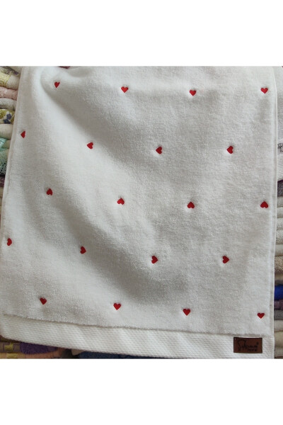 Organic Cotton - Premium Heart Embroidered Microcotton Hand and Face Towel Dowry Purple 1 Piece 50*90 - 6