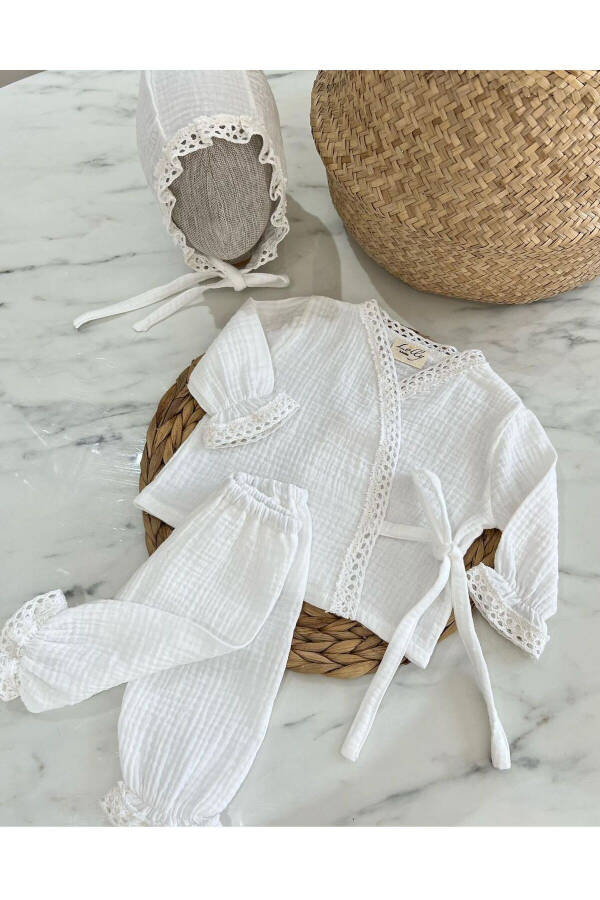 Organic Newborn Muslin Set 3-piece White Woven Pregnant Plain Cotton Organic 3-piece - 1