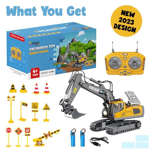 Orian Remote Control Excavator Toy for Boys 4-7 - RC Excavator Toy Turns 680 Degree-2 Batteries – Excavator Toys for Boys with Realistic Lights & Sounds– Backhoe with Metal Shovel Gifts - 5