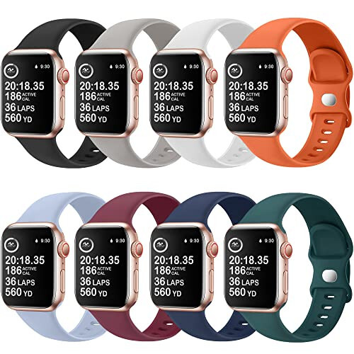 OriBear 8 Pack Watch Bands Compatible with Apple Watch Band 38mm 40mm 41mm 42mm 44mm 45mm 49mm for Women Men, Soft Silicone Sport Strap Replacement Wristbands for iWatch Series 9 8 7 6 5 4-1 SE/ultra - 1