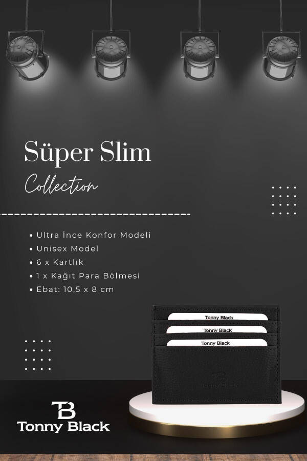 Orijinal Kutulu Unisex Süper Slim Deri Ince Model Kredi Kartı & Kartvizitlik Suni Deri Kartlık Siyah - 3