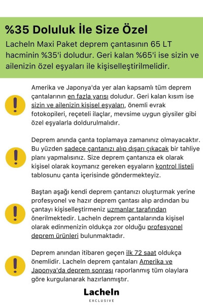 Orijinal Maxi Paket Tam Kapsamlı Hazır Deprem Çantası Afet İçin İlk Yardım Acil Durum Yaşam Seti - 4