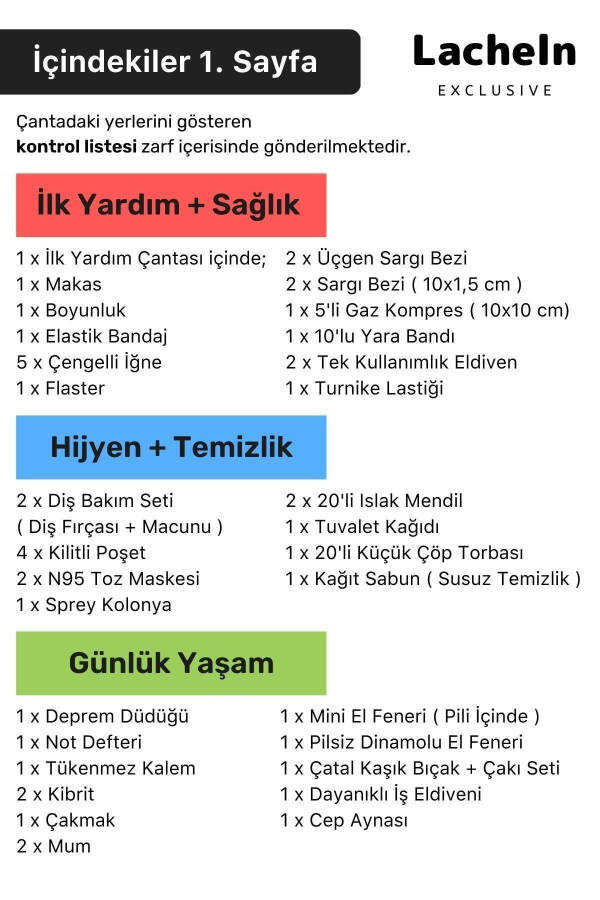 Orijinal Maxi Paket Tam Kapsamlı Hazır Deprem Çantası Afet İçin İlk Yardım Acil Durum Yaşam Seti - 6