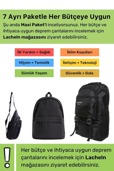 Orijinal Maxi Paket Tam Kapsamlı Hazır Deprem Çantası Afet İçin İlk Yardım Acil Durum Yaşam Seti - 8