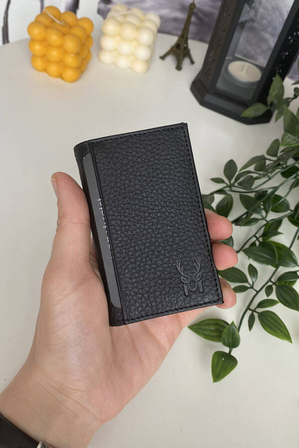 Orsa – Genuine Leather Minimalist Card Holder Black Super Slim Wallet, Business Card Holder - 1