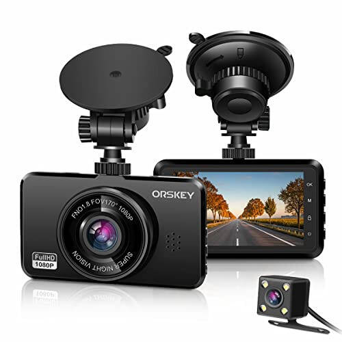 ORSKEY Avtomobillar uchun old va orqa 1080P Full HD Avtomobil kamerasi Ikki linzali Avtomobil dashkamerasi 170 Keng burchak bilan Loop yozuvi va G-sensor bilan - 1