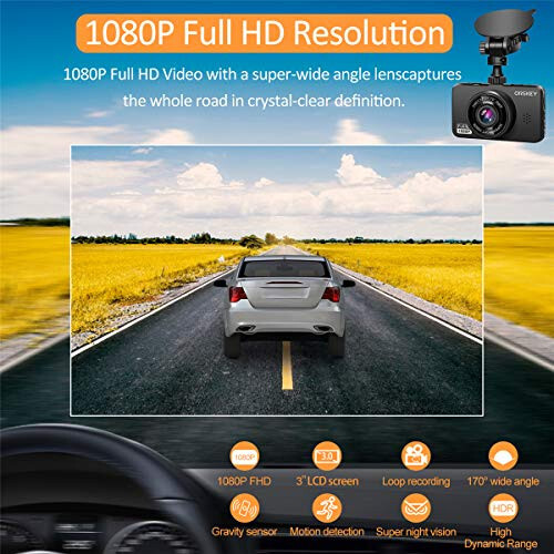 ORSKEY Avtomobillar uchun old va orqa 1080P Full HD Avtomobil kamerasi Ikki linzali Avtomobil dashkamerasi 170 Keng burchak bilan Loop yozuvi va G-sensor bilan - 2