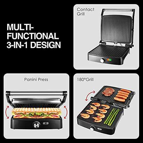 OSTBA Panini Press Grill Indoor Sandwich Maker with Temperature Setting, 4 Slice Large Non-stick Versatile Grill, Opens 180 Degrees to Fit Any Type or Size of Food, Removable Drip Tray, 1200 W - 2