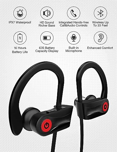 Otium Bluetooth Kulaklıklar Kablosuz Kulaklıklar Bluetooth Kulaklıklar, Spor Kulaklıklar, IPX7 Su Geçirmez Stereo Kulaklıklar Spor Salonu Koşusu İçin 15 Saat Oynatma Süresi Ses Yalıtımlı Kulaklıklar, Siyah - 2