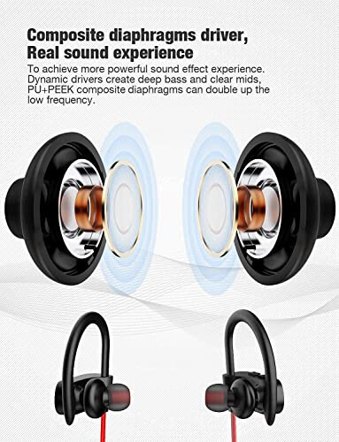 Otium Bluetooth Kulaklıklar, Kablosuz Kulaklıklar IPX7 Su Geçirmez Spor Kulaklıklar Mikrofonlu HD Stereo Ter Proof Kulak İçi Kulaklıklar Spor Salonu Koşu Antrenmanı 15 Saat Pil Ses İzolasyonlu Kulaklıklar - 18