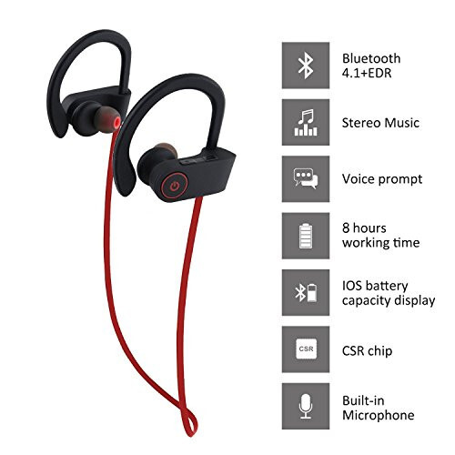 Otium Bluetooth quloqchinlari, Simsiz quloqchinlar IPX7 Su o'tkazmaydigan Sport quloqchinlari Mikrofonli HD Stereo Terga chidamli quloq ichidagi quloqchinlar Sport zali Yugurish Mashq 15 soat batareya Ovoz o'tkazmaydigan eshitish vositalari - 13