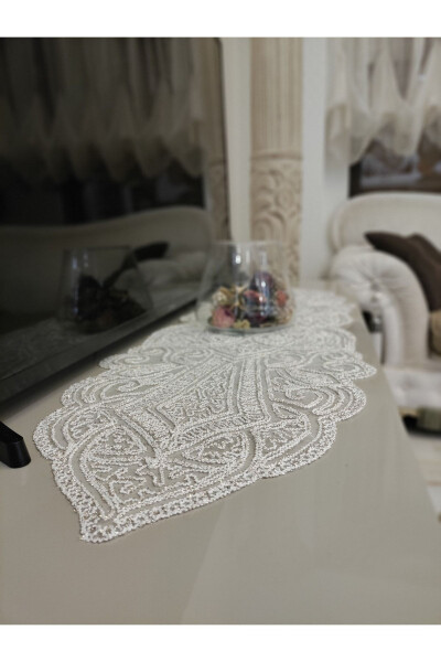 Ottoman 5 Piece Luxury Runner Living Room Table Coffee Table Cover Set French Lace Dowry Set With Glitter - 4