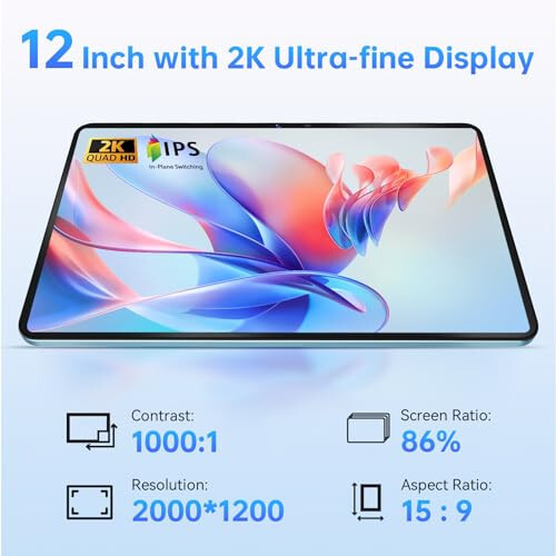 OUKITEL OT5 12 Inch Android 13 Tablet - 11000mAh 2K MTK Helio G99 Octa-Core 2.2GHz Gaming Tablets, 36GB RAM+256GB ROM 2TB Expand Tablet for Adults, 16MP+8MP Camera, Quad Speakers, BT 5.2/GPS/OTG - 2