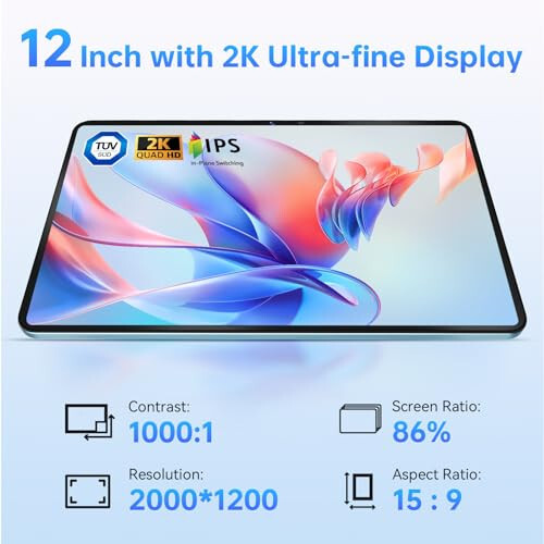 OUKITEL OT5 12 Inch Android 13 Tablet - 11000mAh 2K MTK Helio G99 Octa-Core 2.2GHz Gaming Tablets, 36GB RAM+256GB ROM 2TB Expand Tablet for Adults, 16MP+8MP Camera, Quad Speakers, BT 5.2/GPS/OTG - 7