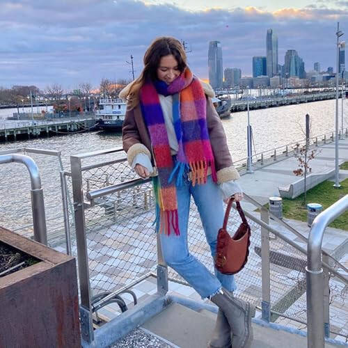 OUNIYA Large Chunky Plaid Scarf Checked Colorful Oversized Scarves Soft Big Cashmere Wool Thick Winter Warm Blanket Women - 6