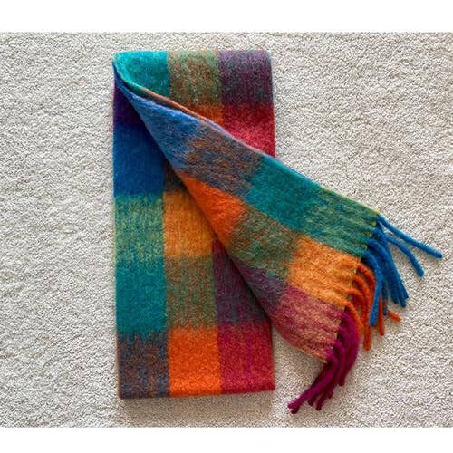 OUNIYA Large Chunky Plaid Scarf Checked Colorful Oversized Scarves Soft Big Cashmere Wool Thick Winter Warm Blanket Women - 7