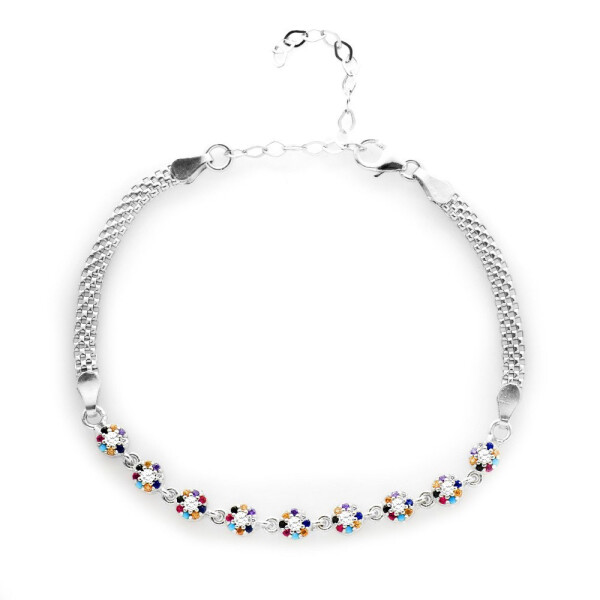 Oval Design Multicolor Zircon Stone 925 Sterling Silver Waterway Women's Bracelet - 10