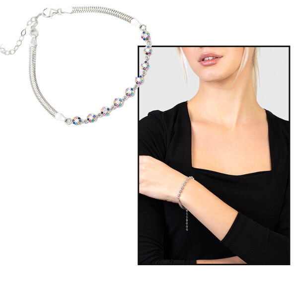 Oval Design Multicolor Zircon Stone 925 Sterling Silver Waterway Women's Bracelet - 12