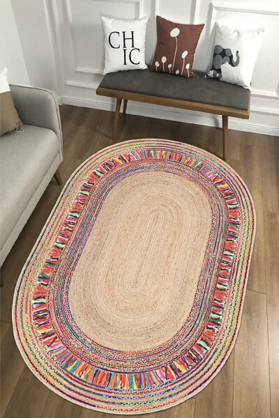 Oval Wicker Pattern Digital Print Washable Non-Slip Base Living Room Kitchen Balcony Rug Runner - 1