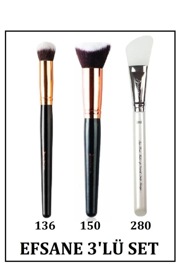 Oval Yapılı Kapatıcı Fırçası 136+3d Kabuki Fondöten Fırçası 0150 + Maske Fırçası 0280 Efsane - 1