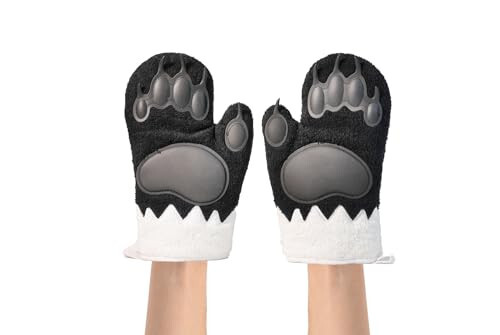 Oven Mitt Set - Panda Bear - Cute Oven Mitts Funny Cooking Pot Holders Gloves Made with a Premium Cotton Lining & Heat Resistant Silicone - Kitchen Mitts for Oven Baking, Grilling, BBQ - Pack of 2 - 1