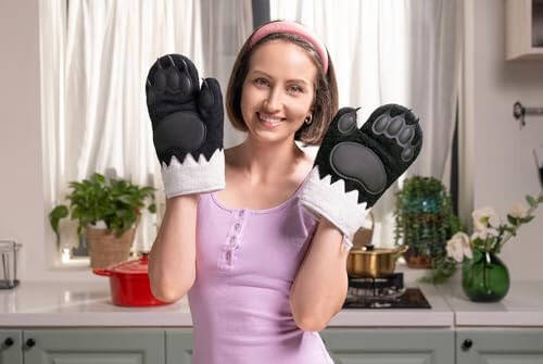 Oven Mitt Set - Panda Bear - Cute Oven Mitts Funny Cooking Pot Holders Gloves Made with a Premium Cotton Lining & Heat Resistant Silicone - Kitchen Mitts for Oven Baking, Grilling, BBQ - Pack of 2 - 3