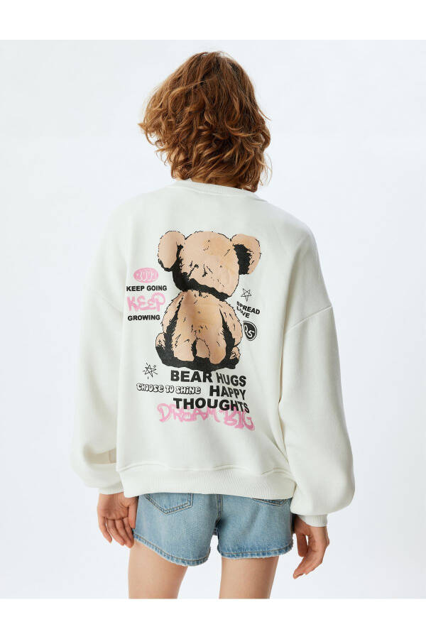 Oversize Bear Print Back Printed Crew Neck Fleece Sweatshirt - 10