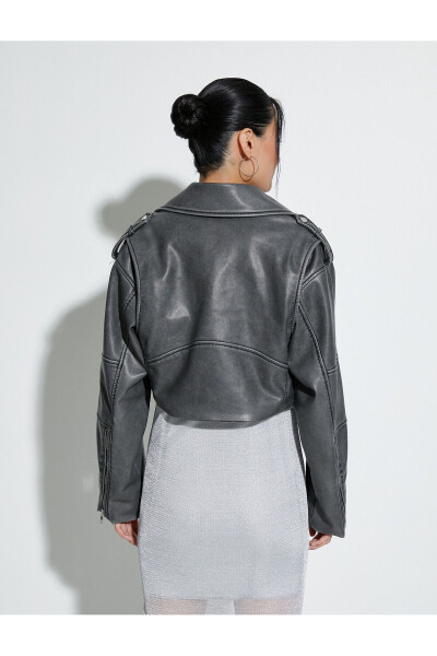 Oversize Faux Leather Jacket with Zipper and Breathable Effect - 4