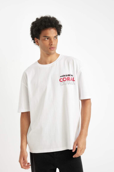 Oversize Fit Crew Neck Back Printed Short Sleeve T-Shirt White - 5