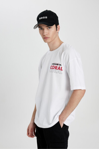 Oversize Fit Crew Neck Back Printed Short Sleeve T-Shirt White - 10