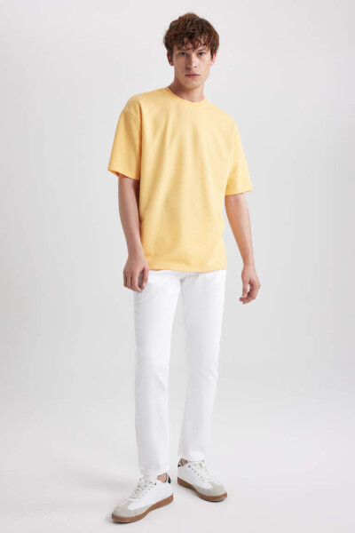 Oversize Fit Crew Neck Basic Short Sleeve Heavyweight T-Shirt Yellow - 2