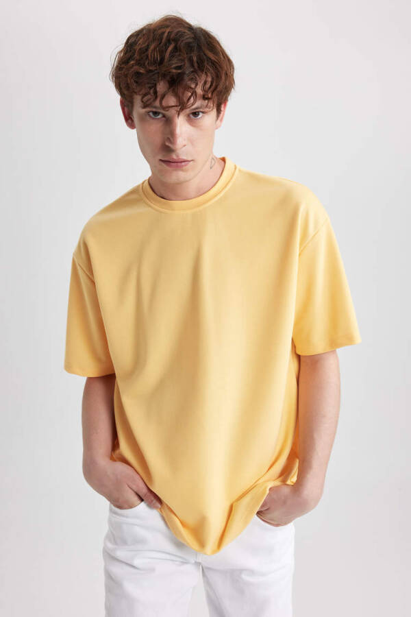 Oversize Fit Crew Neck Basic Short Sleeve Heavyweight T-Shirt Yellow - 3