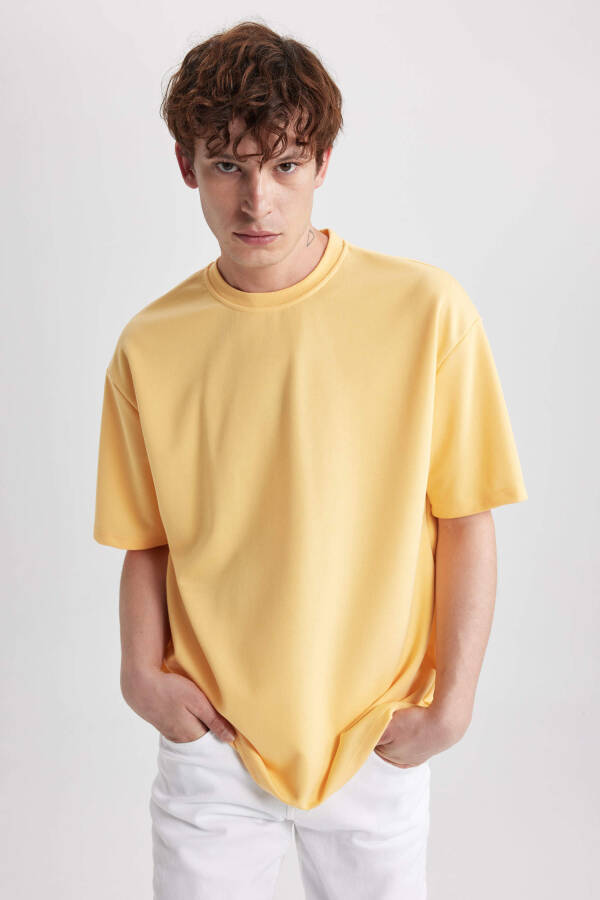 Oversize Fit Crew Neck Basic Short Sleeve Heavyweight T-Shirt Yellow - 9