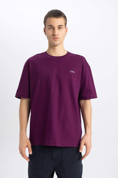 Oversize Fit Crew Neck Printed Short Sleeve T-Shirt Purple - 1