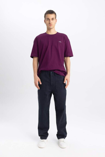 Oversize Fit Crew Neck Printed Short Sleeve T-Shirt Purple - 2