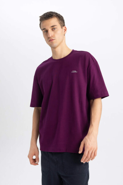 Oversize Fit Crew Neck Printed Short Sleeve T-Shirt Purple - 4