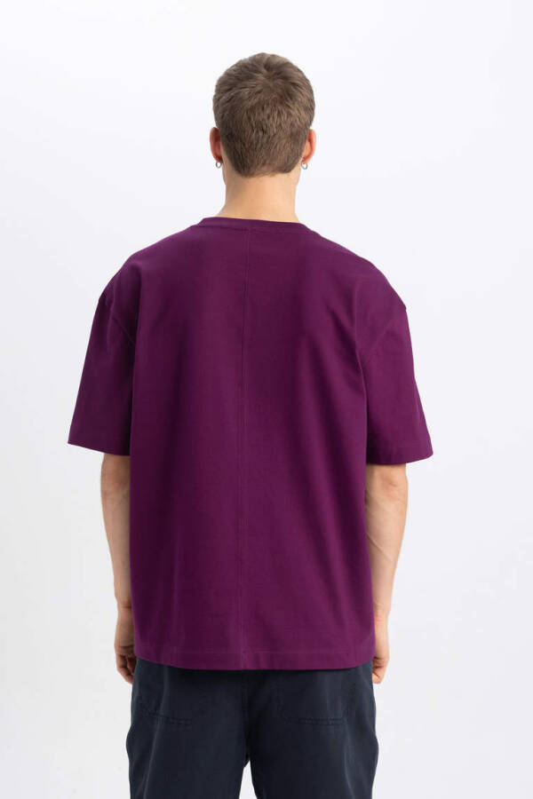 Oversize Fit Crew Neck Printed Short Sleeve T-Shirt Purple - 6